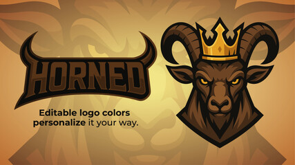 Royal Ibex Mascot Logo – Crowned Mountain Goat Head for Esports, Teams, and Premium Branding
