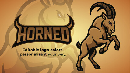 Rearing Ibex Mascot Logo – Bold Mountain Goat Standing for Esports, Sport Teams and Branding  © Giu Studios