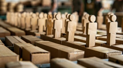 Obraz premium Stick Figure Packaging Products: A stick figure packaging products into boxes, organizing the items for shipment or distribution to maintain efficient delivery operations. 