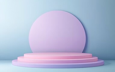 Obraz premium Pastel pink and purple tiered display platform against a light blue background