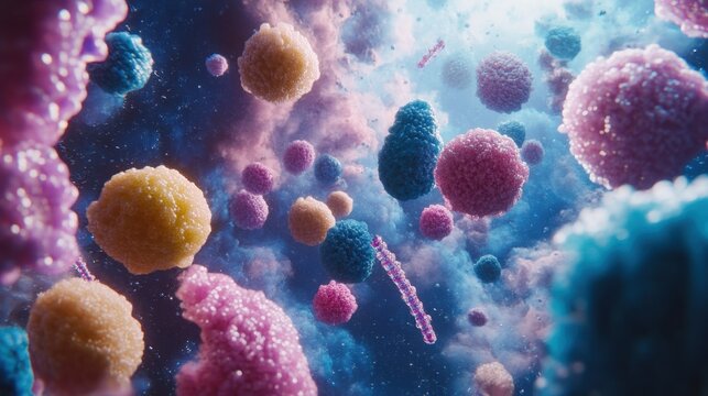 Computer-generated DNA strands orbiting in a virtual reality scientific space - Powered by Adobe