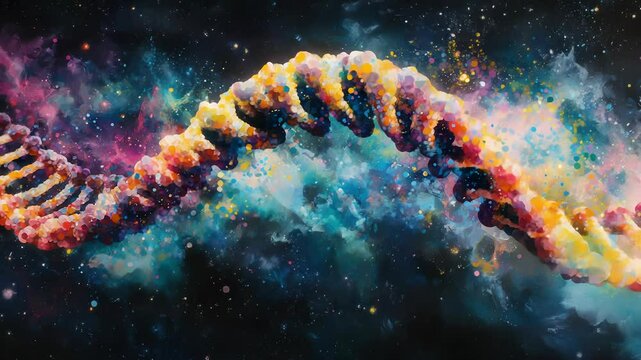 DNA double helix genetic material. Gene sequencing abstract design. Floating in space background, 
science, abstract, biology, biotechnology, molecular, health, genetic