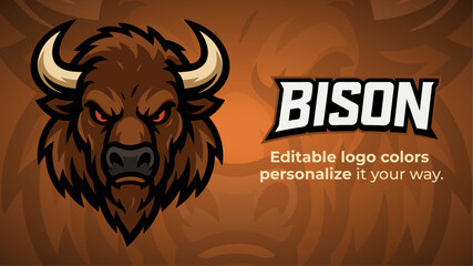Bison Mascot Logo – Strong Frontal Vector Design for Sports, Esports, and Brand Identity
