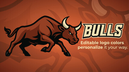 Charging Bull Mascot Logo – Powerful Vector Illustration for Sports and Esports Branding
