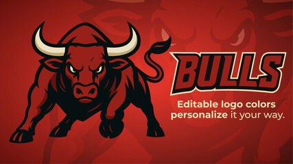 Charging Bull Mascot Logo – Fierce Frontal Vector Design for Esports, Teams, and Strength Branding

