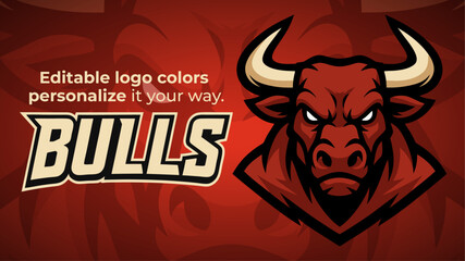 Fierce Bull Mascot Logo &ndash; Angry Red Bull Head Vector Illustration for Sports and Esports Branding
