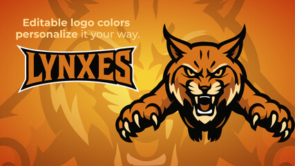 Aggressive Lynx Jumping Forward Mascot Logo &ndash; Wild Cat Vector for Esports and Sports Teams
