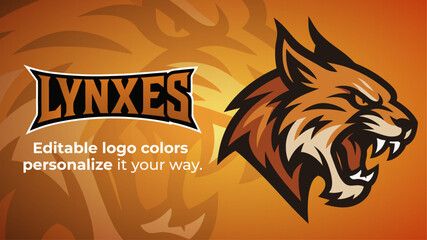 Fierce Roaring Lynx Mascot Logo &ndash; Wild Cat Vector Illustration for Esports, Teams, and Gaming Brands
