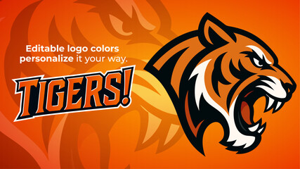 Roaring Tiger Side View Mascot Logo &ndash; Fierce Vector Design for Sports and Gaming Teams
