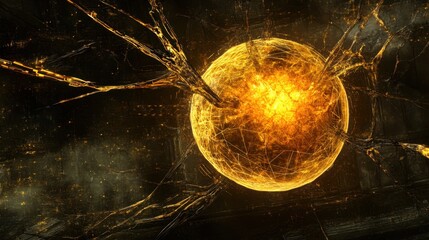 Holographic projection of a globe with technological data streams and digital nodes