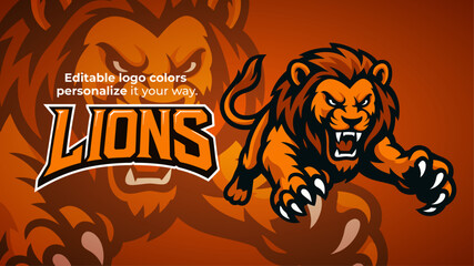 Jumping Lion Mascot Logo with Claws Forward &ndash; Fierce Vector Illustration for Sports and Esports Teams
