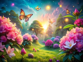 Enchanting Pink Rhodoxis Fairytale Flowers in a Magical Landscape