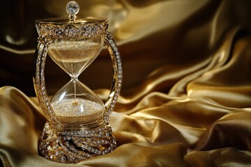 Hourglass on golden fabric