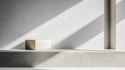 Minimalist concrete architectural structure with sharp angular shadows and soft natural light creating geometric patterns