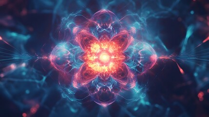 Abstract symmetrical floral pattern with vibrant colors.