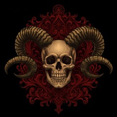 Ornate Skull with Ram Horns: A Darkly Elegant Design