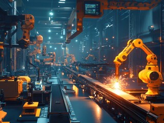 Futuristic manufacturing facility interior