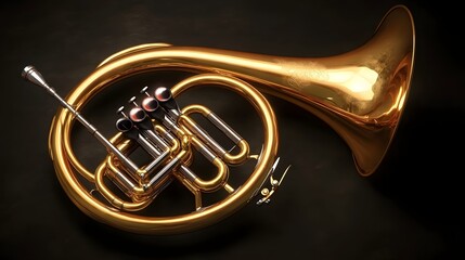 Obraz premium Polished brass instrument on dark background.
