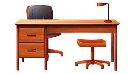 Fototapeta premium Professional Cartoon Vector Illustration of Office Wood Desk with Chair Design