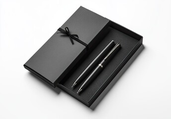 Elegant black pen set in a gift box with a ribbon