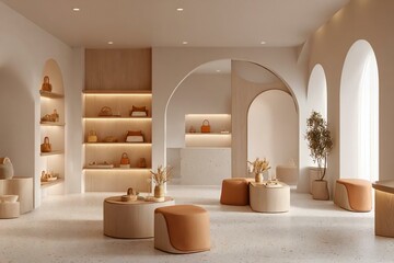Modern Minimalist Boutique Interior with Soft Neutrals and Warm Accents