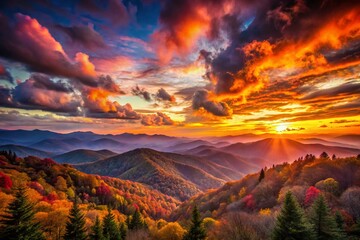 Georgia Appalachian Sunset: Scattered Clouds over Majestic Mountains