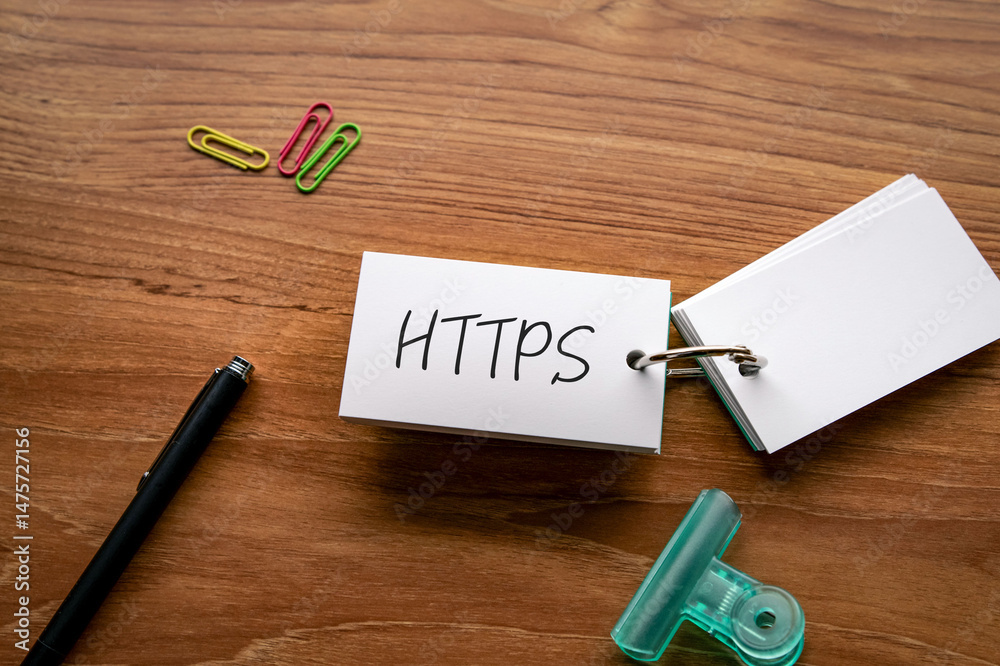 Poster there is word card with the word https. it is an abbreviation for hypertext transfer protocol secure