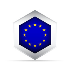 European Union Flag in Hexagon Shape – 3D-Style Vector Icon with Circle of Stars