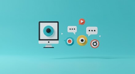 a computer and a phone with speech bubbles