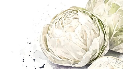 Obraz premium Close-up illustration of a fresh, white cabbage head.