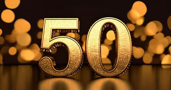 Golden number 50 on a table