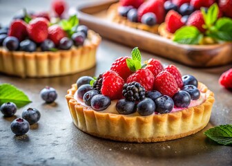 Gourmet Berry Tart: Close-Up of Elegant Dessert in a Luxurious Kitchen Setting