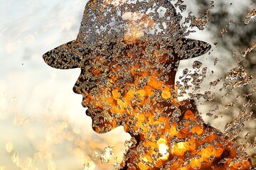 Obraz premium Abstract Portrait: Silhouette Through Water Droplets