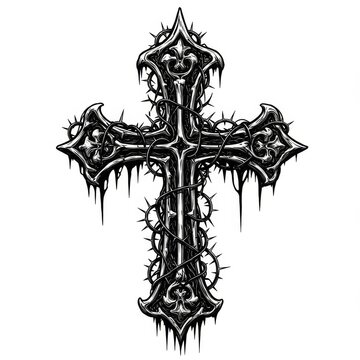 Gothic Cross Tattoo Design: Intricate Metalwork and Thorns