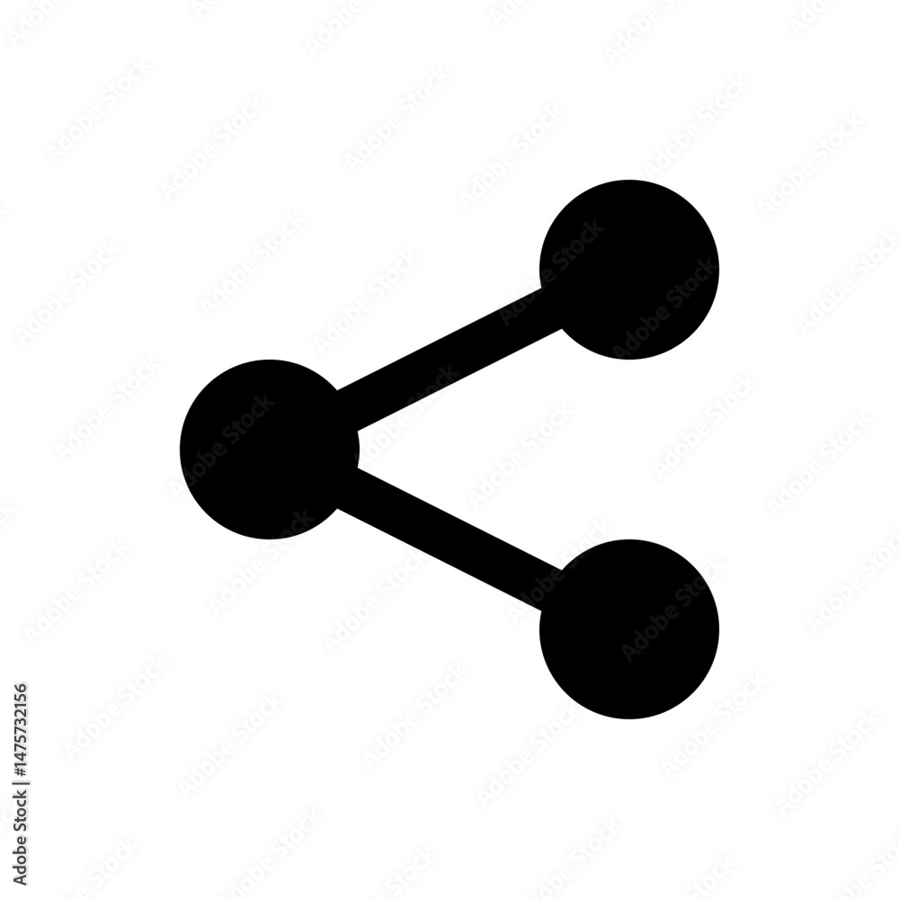 Poster black share symbol with three circles connected by lines on a white background in a simple flat styl