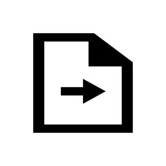 Black and white graphic of a document icon with a folded corner and a right pointing arrow inside it