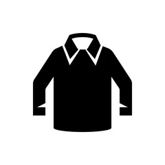 Illustration of a black long sleeved collared shirt with white collar and cuffs on a white background