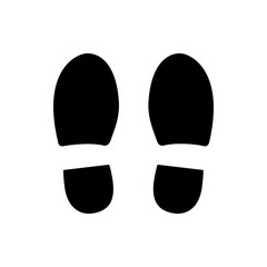 Two black footprints side by side on a white background representing steps or a trail of someone walking