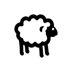 Illustration of a sheep with a fluffy white body and black head and legs in simple vector format