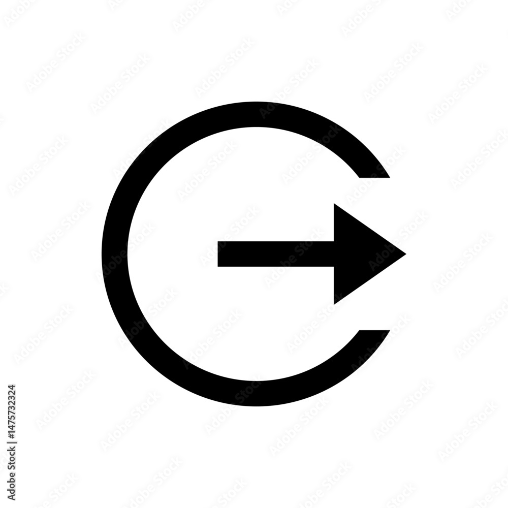 Poster black arrow pointing right inside a circle with a gap indicating a refresh or reload action icon des