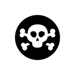 White skull and crossbones symbol on a black circle background representing danger or warning sign icon