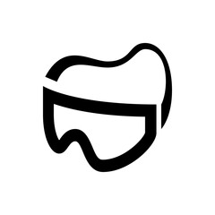 A simple black and white line drawing of ski goggles featuring a thick band and curved lens frame design