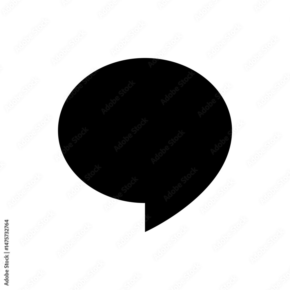 Poster a black speech bubble with a rounded top and a pointed bottom on a white background in a simple desi