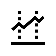 Black line graph with an upward trend and dotted vertical lines on a white background showing growth trend