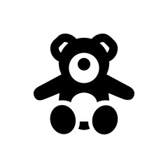 Illustration of a black and white teddy bear with round ears and a circular eye on a white background
