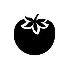 Illustration of a single black tomato with white leaf details isolated on a white background design element