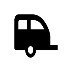 Illustration of a black travel trailer with a rounded roof and a single wheel on a white background