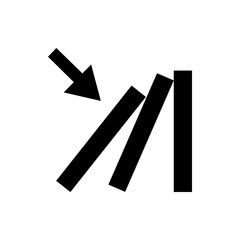 Black arrow pointing towards two diagonal bars and a vertical rectangle on a white background design