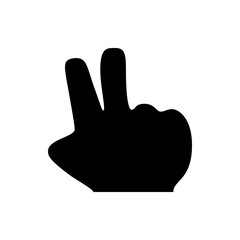 Black silhouette of a hand showing the peace sign with two fingers extended upwards on a white background