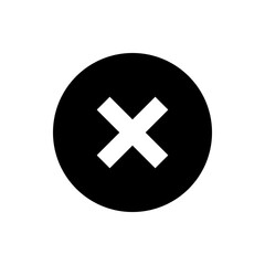White cross symbol inside a black circle representing a close or delete action with simple design style